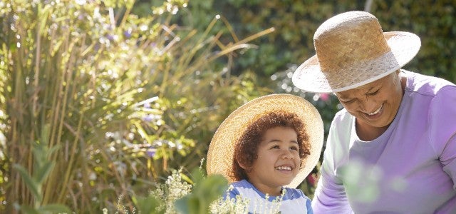 Grandmother and grandchild gardening