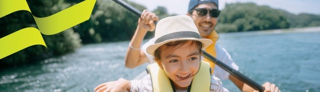 Father and child kayaking