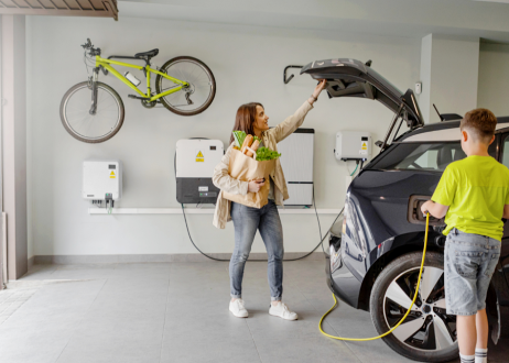 Women and child using EV